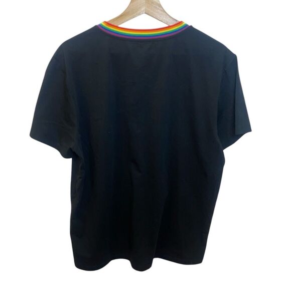 TOMBOYX Men’s Black V Neck Tee with Rainbow Pride Collar Trim - Picture 2 of 3